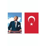 bayrakal Atatürk Posteri Ve Türk Bayrağı Ikili Takım, Atatürklü Bayrak, Kumaş Atatürk Resmi 150x225cm