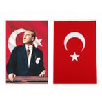 BAYRAKAL Atatürk Resmi Kumaş ve Türk Bayrağı Ikili Set - 500 x 750 cm