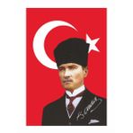 BAYRAKAL Kalpaklı Atatürk Bayrağı 50x75 cm Saten Kumaş Renkli Kırtasiye Ürünü