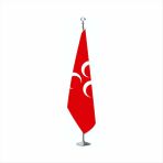 Bayrakal Kırmızı Üç Hilal Makam Bayrağı Krom Direkli
