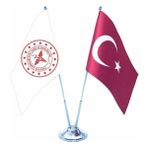 BAYRAKAL Sağlık Bakanlığı Logolu Masa Bayrak Takımı 15x22.5 cm Çift Kat Saten Kumaş Renkli