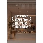 Bayrama Özel Cam Vitrin Sticker, Mağaza Vitrin Bayram Yazısı, Beyaz, 50x35 cm