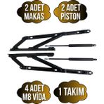 Baza Makası Yatak Baza Menteşesi Açılır Pistonlu MAKAS(750N Piston)(Tek Kişilik)(Takım)(Siyah) - SİYAH - 1 TAKIM