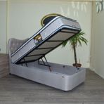 Baza Yatak Başlık 19346 Standart Kumaş Baza Pedli Full Ort Yatak Kalpli Başlık 100x200 cm
