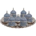 Bazaar 4 Nazar Boncuklu Türk Kahvesi Sunum Seti 6 Kişilik - Beyaz - Gümüş