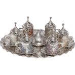 Bazaar 4 Osmanlı Hürrem Sultan Türk Kahvesi Seti 6 Kişilik Renkli Fincan - Gümüş Rengi