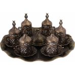 Bazaar 4 Osmanlı Lale Motifli Türk Kahvesi Seti 6 Kişilik - Antik Sarı -