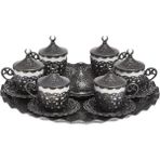 Bazaar 4 Osmanlı Motifli Nescafe Fincan Seti 6 Kişilik Kalaylı - Beyaz - Gri
