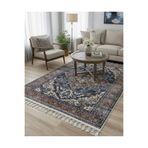 Bazaarforum Bambu Premium Etnik Desenli Salon Halısı, Koridor Halısı, Yatak Odası Halısı, Eskitme Mavi, 80 x 150