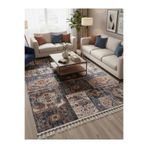 Bazaarforum Bambu Premium Etnik Desenli Salon Halısı, Koridor Halısı, Yatak Odası Halısı, Kahve Tonları, 80 x 200
