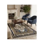 Bazaarforum Bambu Premium Etnik Desenli Salon Halısı, Koridor Halısı, Yatak Odası Halısı, Kahve Tonları - Lacivert, 100 x 300