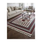 Bazaarforum Bambu Premium Etnik Desenli Salon Halısı, Koridor Halısı, Yatak Odası Halısı, Krem-Kırmızı-Siyah, 200 x 300