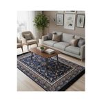 Bazaarforum Bambu Premium Etnik Desenli Salon Halısı, Koridor Halısı, Yatak Odası Halısı, Lacivert Üstüne Çok Desenli, 100 x 200