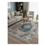 Bazaarforum Bambu Premium Etnik Desenli Salon Halısı, Koridor Halısı, Yatak Odası Halısı, Mavi Bej Geçişli, 100 x 160