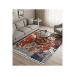 Bazaarforum Bambu Premium Etnik Desenli Salon Halısı, Koridor Halısı, Yatak Odası Halısı, Mavi-Kırmızı-Turuncu, 160 x 230