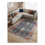 Bazaarforum Bambu Premium Etnik Desenli Salon Halısı, Koridor Halısı, Yatak Odası Halısı, Mavi Zemin Kırmızı, 100 x 160