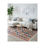 Bazaarforum Bambu Premium Etnik Desenli Salon Halısı, Koridor Halısı, Yatak Odası Halısı, Sarı-Mavi-Turuncu-Kırmızı, 100 x 160