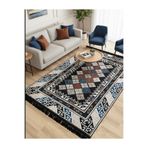 Bazaarforum Bambu Premium Etnik Desenli Salon Halısı, Koridor Halısı, Yatak Odası Halısı, Siyah-Mavi-Kırmızı, 100 x 300