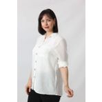 BB-077 BEYAZ PAMUK KETEN KOLU APOLETLİ İKİ CEPLİ KADIN BÜYÜK BEDEN GÖMLEK