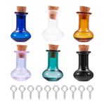 BB Beadthoven 6 adet vazo cam dilek şişesi, ahşap tıpalı, mini renkli cam, dekoratif mantar şişeleri, küçük küçük büyü kavanozları, vida gözlü, iğneli kazık, ev dekorasyonları için, anahtarlıklar, kendin