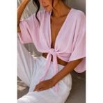 bb butik basic Kadın Müslin Bağlamalı Bolero Bluz Oversize Salaş Yazlık Kimono Hırka MY3535