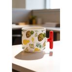 BB Design Ananas Tasarımlı Kırmızı T Kulplu Seramik Baskılı Kupa Bardak 250 ml - 1 Adet - 200 ml