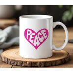 BB Design BB Desing Kalpli Peace Tasarımlı Beyaz Seramik Baskılı Kupa Bardak 330 ml - 1 Adet