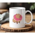 BB Design BB Desing Kapibara Donut's Tasarımlı Beyaz Seramik Baskılı Kupa Bardak 330 ml - 1 Adet