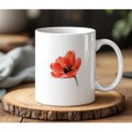 BB Design BB Desing Kırmızı Çiçek Tasarımlı Beyaz Seramik Baskılı Kupa Bardak 330 ml - 1 Adet