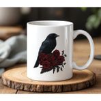 BB Design BB Desing Kırmızı Güllü Kuş Tasarımlı Beyaz Seramik Baskılı Kupa Bardak 330 ml