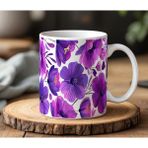BB Design BB Desing Mor Çiçekler Tasarımlı Beyaz Seramik Baskılı Kupa Bardak 330 ml - 1 Adet