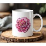 BB Design BB Desing Pembe Çiçek Tasarımlı Beyaz Seramik Baskılı Kupa Bardak 330 ml