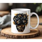 BB Design BB Desing Vazoda Çiçek Tasarımlı Beyaz Seramik Baskılı Kupa Bardak 330 ml
