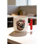BB Design Çiçek Tasarımlı Kırmızı T Kulplu Seramik Baskılı Kupa Bardak 250 ml - 1 Adet - 200 ml