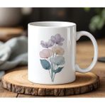 BB Design Çiçekler Tasarımlı Beyaz Seramik Baskılı Kupa Bardak 330 ml - 1 Adet