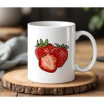 BB Design Çilek Tasarımlı Beyaz Seramik Baskılı Kupa Bardak 330 ml - 001 - Beyaz