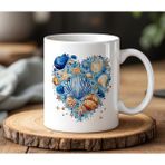 BB Design Deniz Kabukları Kalpli Tasarımlı Beyaz Seramik Baskılı Kupa Bardak 330 ml - 1 Adet