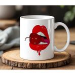 BB Design Dudak ve Kiraz Tasarımlı Beyaz Seramik Baskılı Kupa Bardak 330 ml - 001 - Beyaz