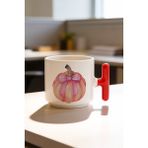 BB Design Kabak Tasarımlı Kırmızı T Kulplu Seramik Baskılı Kupa Bardak 250 ml - 1 Adet - 200 ml