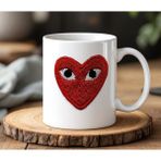 BB Design Kalpli Desen Tasarımlı Beyaz Seramik Baskılı Kupa Bardak 330 ml - 001 - Beyaz