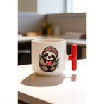 BB Design Kalpli Rakunlar Tasarımlı Kırmızı T Kulplu Seramik Baskılı Kupa Bardak 250 ml - 1 Adet - 200 ml
