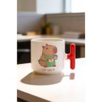 BB Design Kapibara Barista Tasarımlı Kırmızı T Kulplu Seramik Baskılı Kupa Bardak 250 ml - 1 Adet - 200 ml