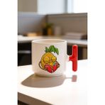 BB Design Kırık Kalp Ananas Tasarımlı Kırmızı T Kulplu Seramik Baskılı Kupa Bardak 250 ml - 001 - Beyaz - 200 ml