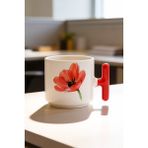 BB Design Kırmızı Çiçek Tasarımlı Kırmızı T Kulplu Seramik Baskılı Kupa Bardak 250 ml - 1 Adet - 200 ml