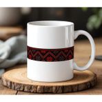 BB Design Kırmızı Çizim Deseni Tasarımlı Beyaz Seramik Baskılı Kupa Bardak 330 ml
