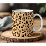 BB DESIGN Leopar Desen Tasarımlı Beyaz Seramik Baskılı Kupa Bardak 330 ml - 001 - Beyaz