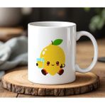 BB Design Limonata Tasarımlı Beyaz Seramik Baskılı Kupa Bardak 330 ml - 001 - Beyaz