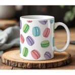 BB Design Makaron Tasarımlı Beyaz Seramik Baskılı Kupa Bardak 330 ml
