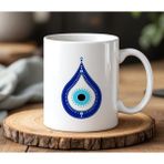 BB Design Nazar Tasarımlı Beyaz Seramik Baskılı Kupa Bardak 330 ml - 001 - Beyaz