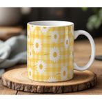 BB DESIGN Papatya Desen Tasarımlı Beyaz Seramik Baskılı Kupa Bardak 330 ml - 001 - Beyaz